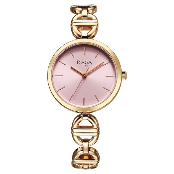 Titan Raga Showstopper Quartz Analog Rose Gold Dial Metal Strap Watch For Women - image number 0
