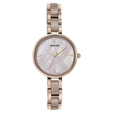 Sonata Quartz Analog Mother of Pearl Dial Two Toned Stainless Steel Strap Watch For Women