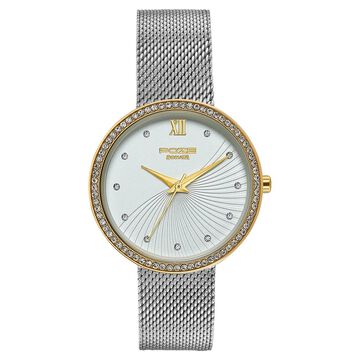 Poze By Sonata Quartz Analog White Dial Silver Metal Plated Strap Watch For Women