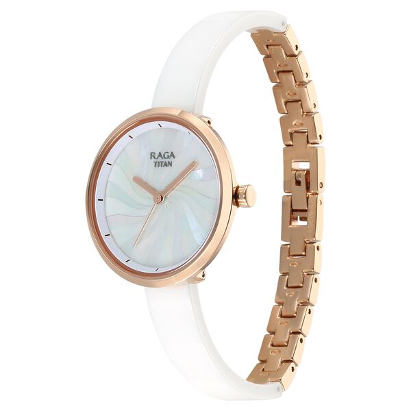 Titan Raga Memoirs Quartz Analog Mother Of Pearl Dial With White Ceramic Strap Watch For Women - image number 2