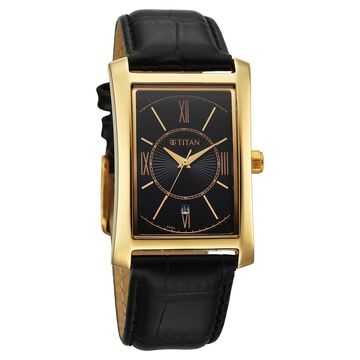 Titan Regalia Allure Analog with Date and Black Dial Black Leather Strap Watch for Men