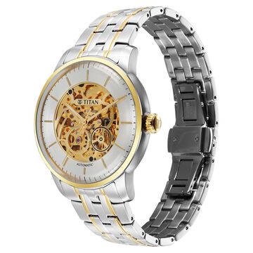 Titan Golden Heart Skeletal Automatic Analog with Silver Dial Dual-Tone Stainless Steel Strap Watch for Men