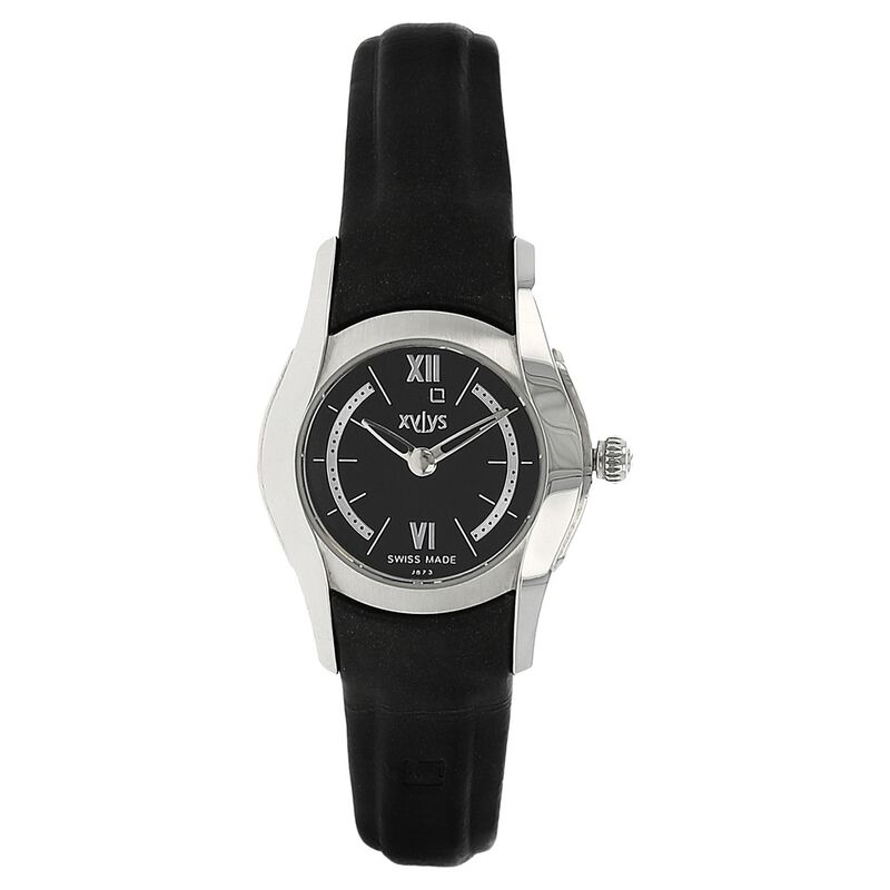 Xylys Swiss Analog Black Leather Strap and Black Dial Watch For Women