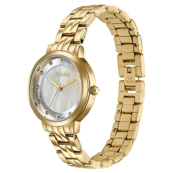 Sonata Jashn Quartz Analog Mother of Pearl Dial Golden Metal Strap Watch For Women - image number 2