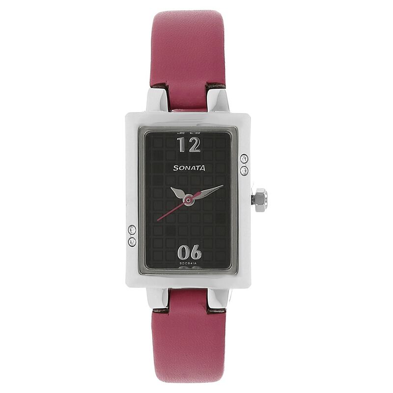 Sonata Quartz Analog Black Dial Leather Strap Watch for Women - image number 0
