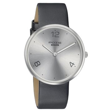 Sonata Poze Quartz Analog Silver Dial Leather Strap Watch for Men