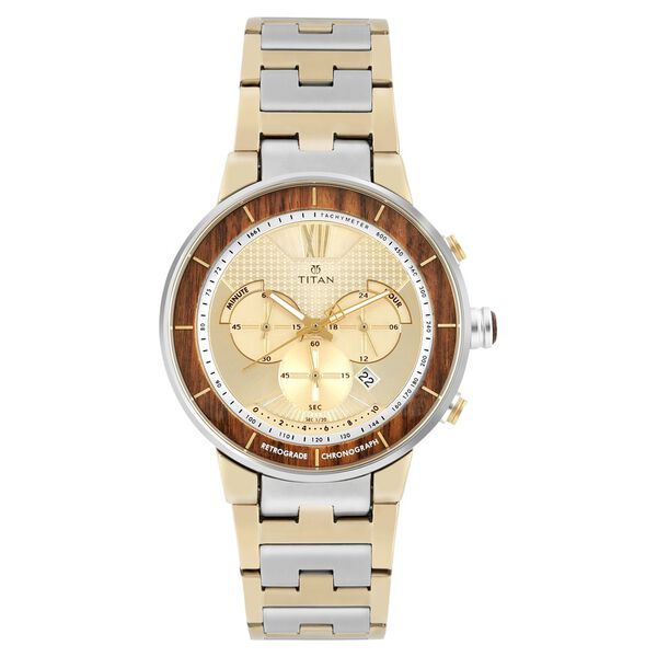 Titan Grandmaster Champagne Dial Chronograph Metal Strap Watch for Men - image number 0