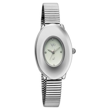 Vyb Runway By Fastrack Quartz Analog Green Dial Silver Stainless Steel Strap Watch For Girls