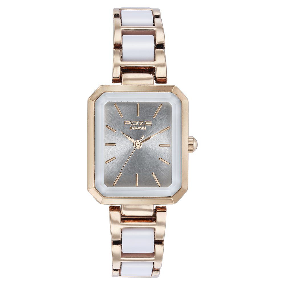 Buy Online Sonata Poze Quartz Analog White Dial Two Toned Color Stainless Steel Strap Watch For Women sp80094kd01w Titan