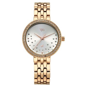 Vyb Starlet By Fastrack Quartz Analog Silver Dial Rose Gold Metal Strap Watch For Girls