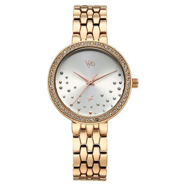 Vyb Starlet By Fastrack Quartz Analog Silver Dial Rose Gold Metal Strap Watch For Girls - image number 1