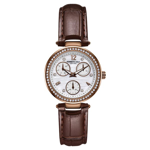 Kenneth Cole Quartz Multifunction Mother of Pearl Dial Leather Strap Watch for Women - image number 0