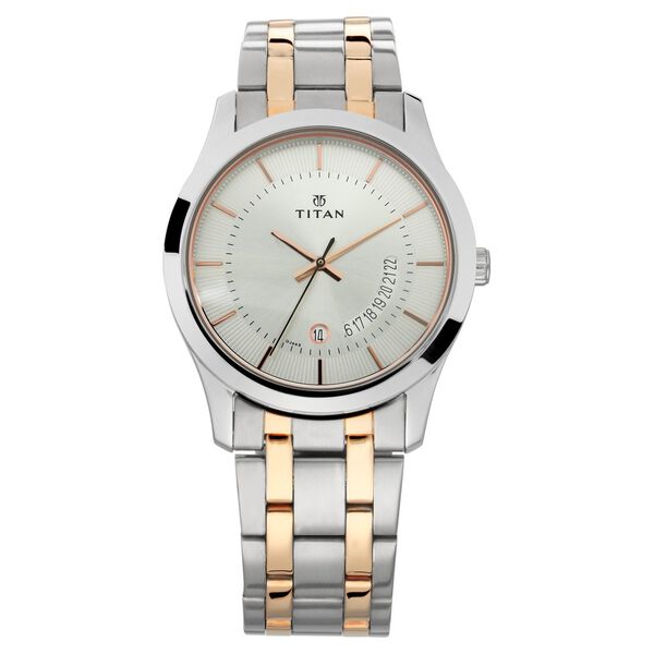 Titan Quartz Analog with Date Silver Dial Stainless Steel Strap Watch for Men - image number 0