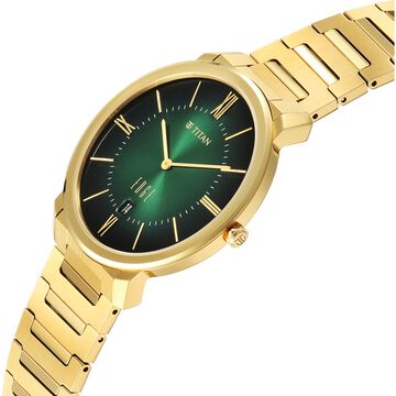 Edge Meister Quartz Analog with Date Green Dial Golden Stainless Steel Strap Watch For Men