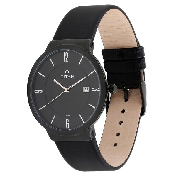 Titan Quartz Analog with Date Black Dial Leather Strap Watch for Men - image number 1