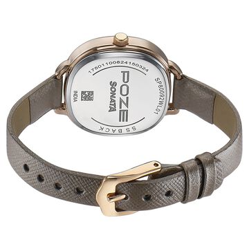 Sonata Poze Quartz Analog Grey Dial Leather Strap Watch For Women