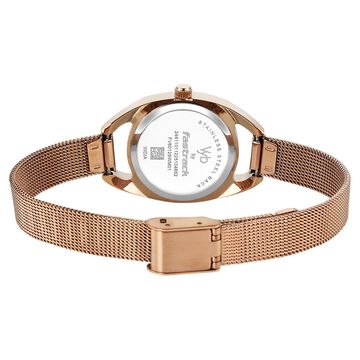 Vyb Spotlight By Fastrack Quartz Analog Silver Dial Rose Gold Stainless Steel Strap Watch For Girls