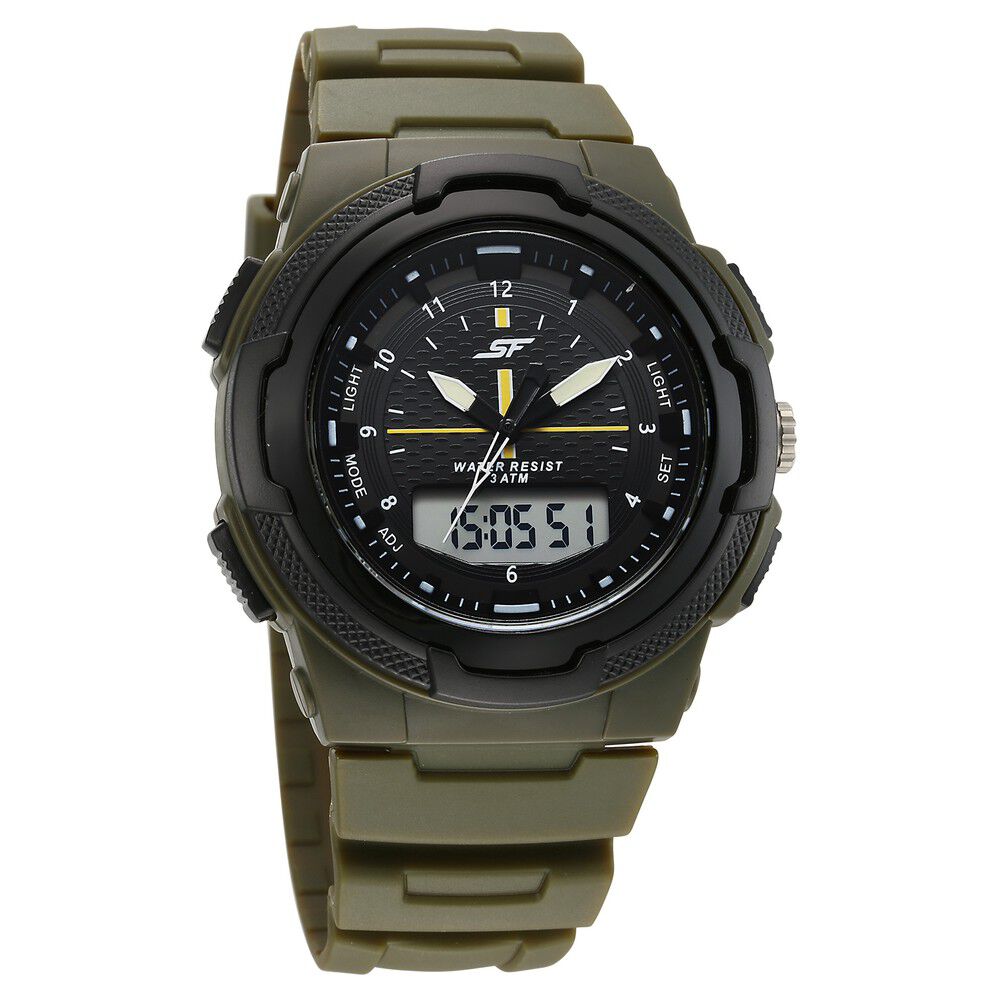 SF Maverick Quartz Digital Ana Digi Black Dial PU Strap Watch For Men-image-15