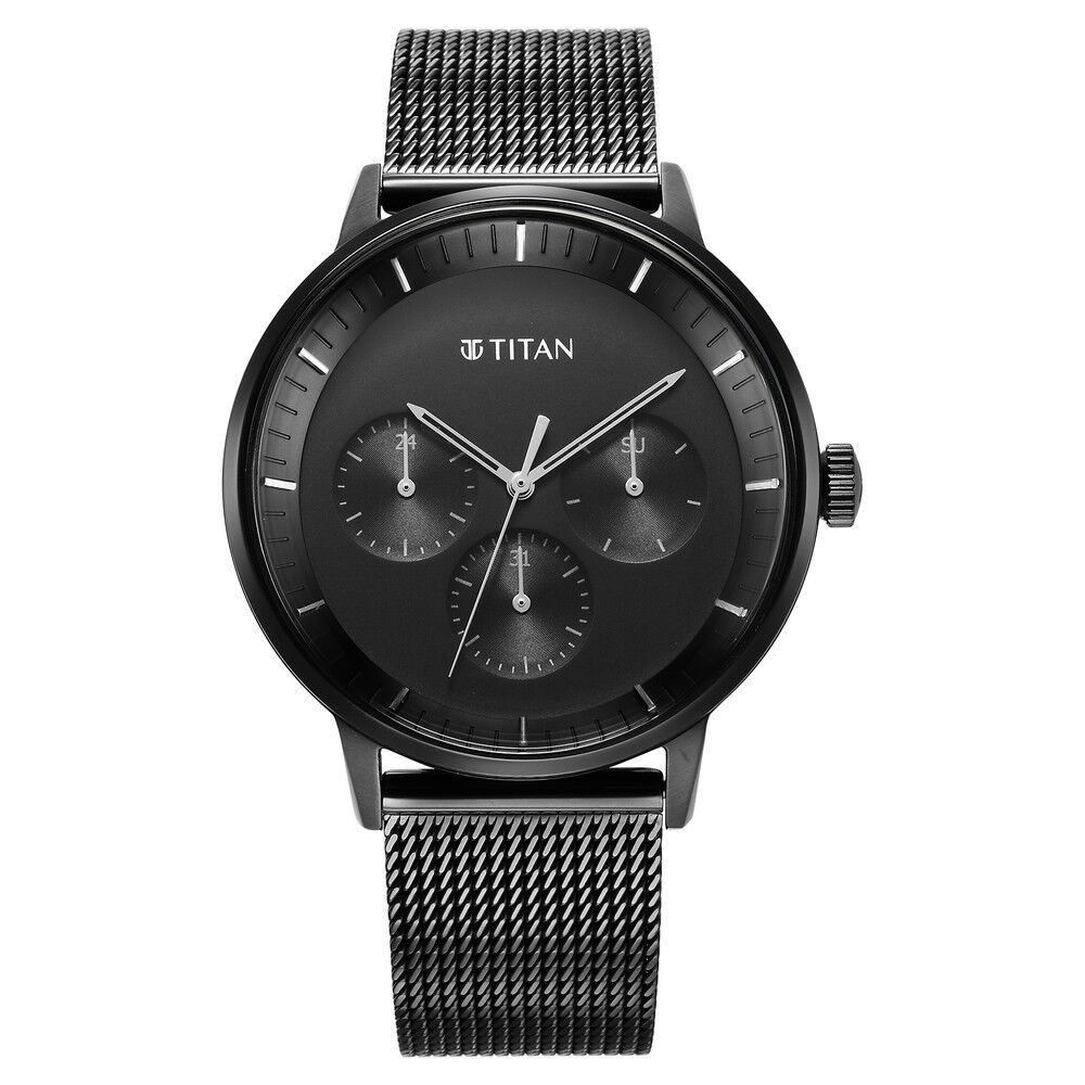 Buy Online Titan Modern Classics Black Dial Quartz Multifunction Stainless Steel Strap watch for Men ns94006nm01 Titan