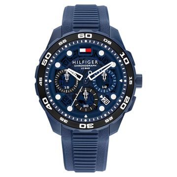 Tommy Hilfiger Quartz Chronograph Blue Dial Blue Silicone Strap Watch For Men