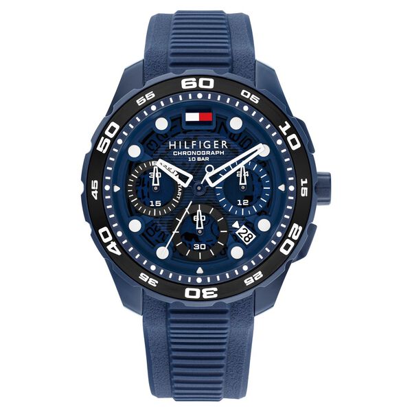 Tommy Hilfiger Quartz Chronograph Blue Dial Blue Silicone Strap Watch For Men - image number 0