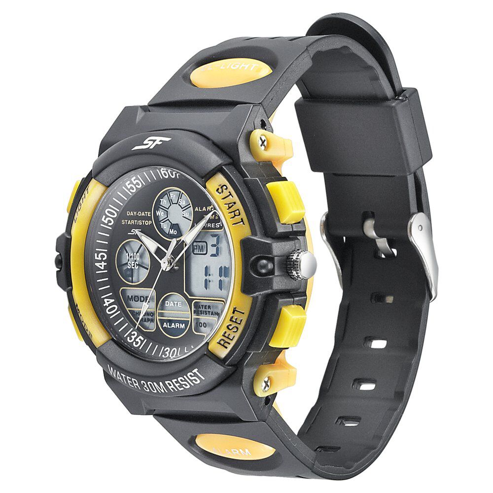 Buy Online SF Quartz Analog Digital Black Dial PU Strap Watch for
