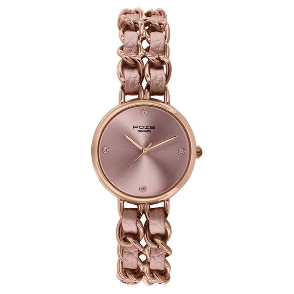 Poze Poze Quartz Analog Pink Dial Two Toned Metal & Leather Strap Watch For Women - image number 1