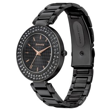 Sonata Blush It Up Black Dial Women Watch With Stainless Steel Strap