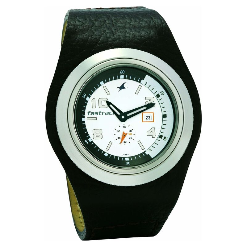 Fastrack Quartz Analog Silver Dial Leather Strap Watch for Guys