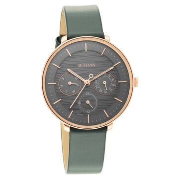 Titan Women's Svelte Black: Multi-Function Watch with Leather Strap
