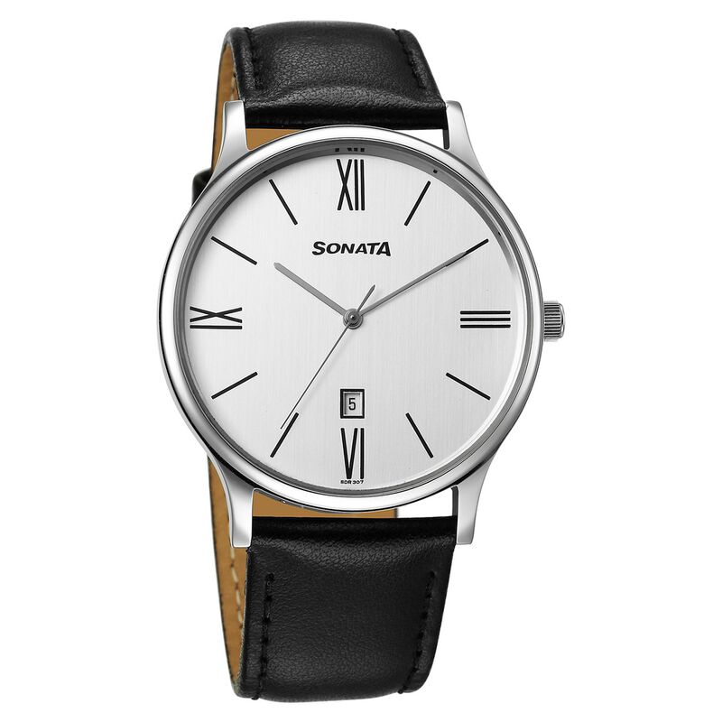 Sonata Aspire Quartz Analog with Day and Date White Dial Leather Strap Watch For Men