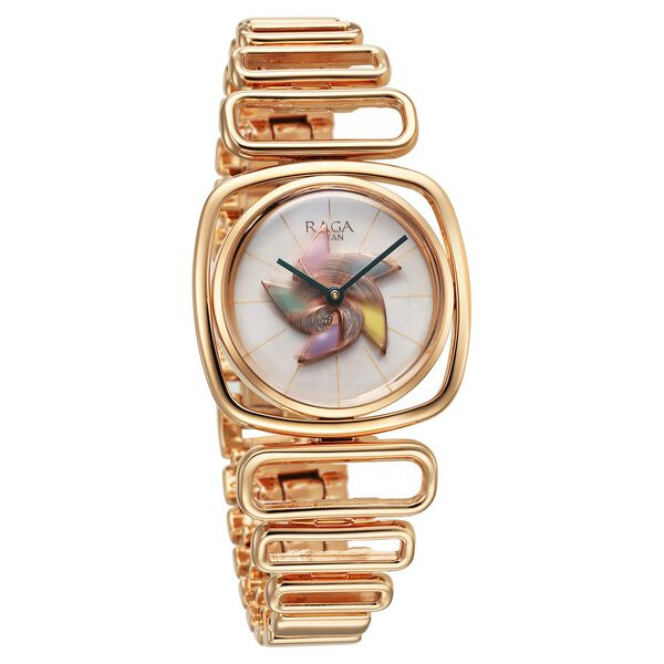 Titan Raga Memoirs Pinwheel Quartz Analog Mother of Pearl Dial With Rose Gold Color Metal Strap Watch For Women - image number 3