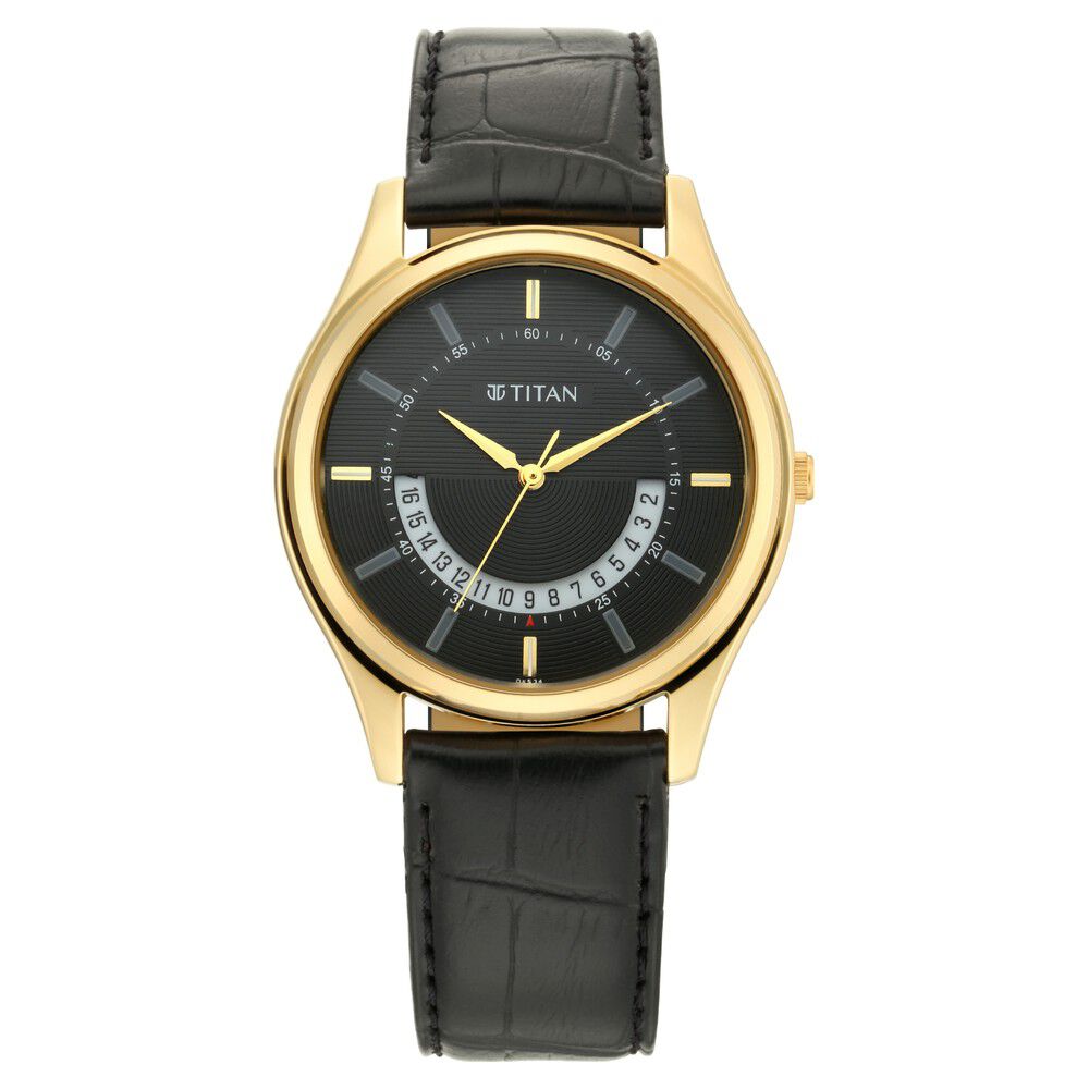 Buy Online Titan Lagan Black Dial Analog Leather Strap Watch for Men ns1713yl01 Titan