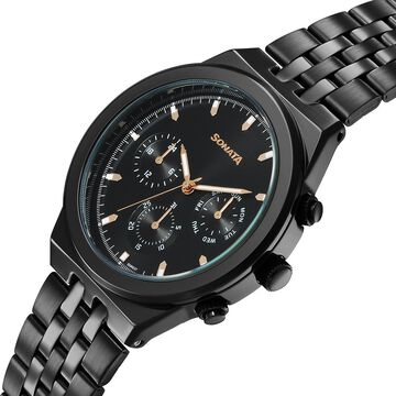Sonata Eternia Quartz Multifunction Black Dial Metal Strap Watch For Men