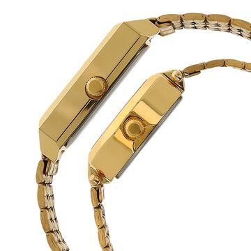Sonata Quartz Analog with Day and Date Golden Dial Stainless Steel Strap Watch for Couple
