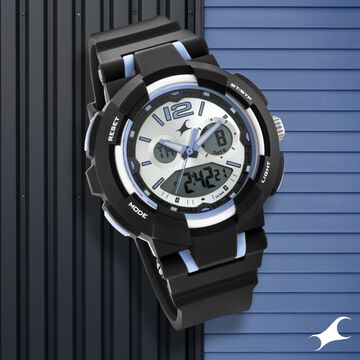 Fastrack Street Line Quartz Digital Analog Digital Silver Dial Black Polyurethane Strap Watch For Girls