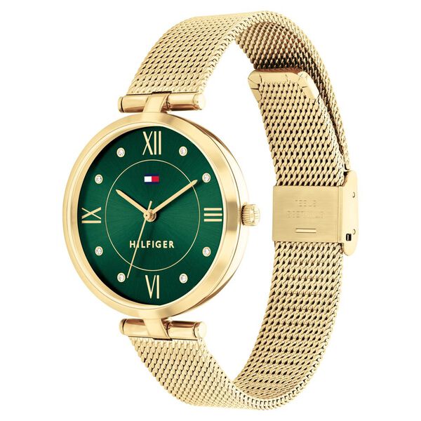 Tommy Hilfiger Quartz Analog Green Dial Golden Stainless Steel Strap Watch for Women - image number 1