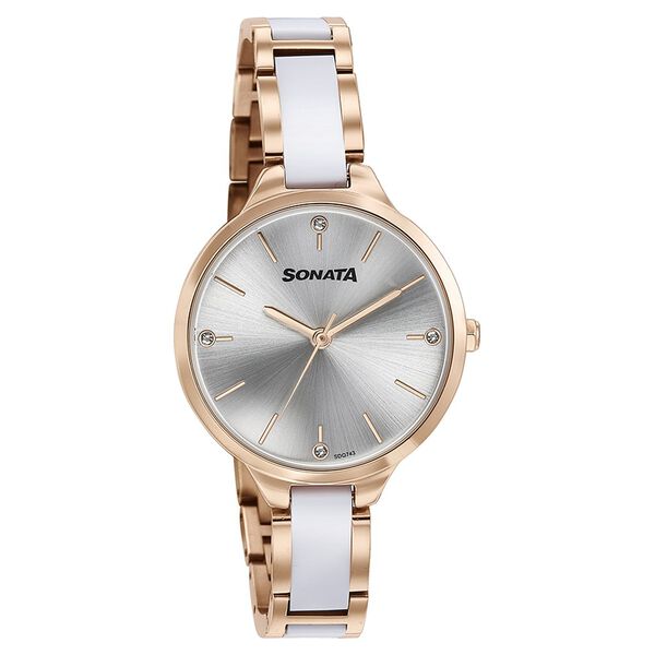 Sonata Quartz Analog Silver Dial Two Toned Stainless Steel Strap Watch For Women - image number 2