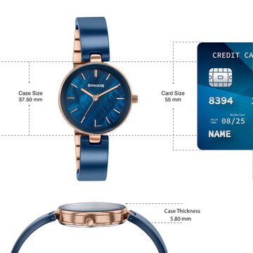 Sonata Festive Quartz Analog Blue Dial Two Toned Ceramic & Metal Strap Watch For Women