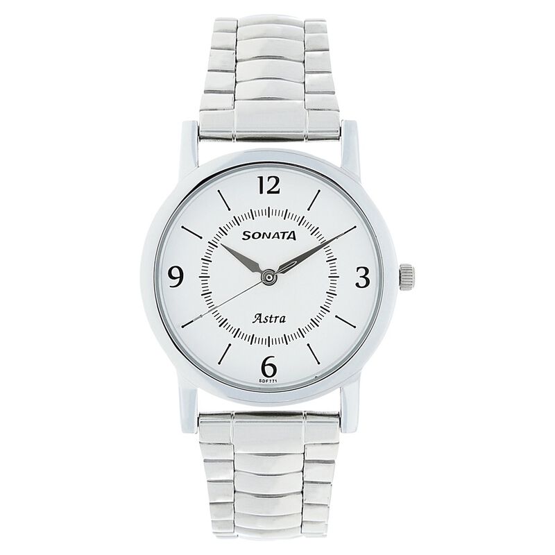 Sonata Quartz Analog White Dial Stainless Steel Strap Watch for Men