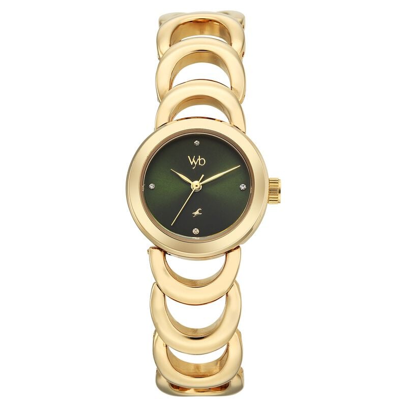 Vyb Bliss By Fastrack Quartz Analog Green Dial Golden Metal Strap Watch For Girls