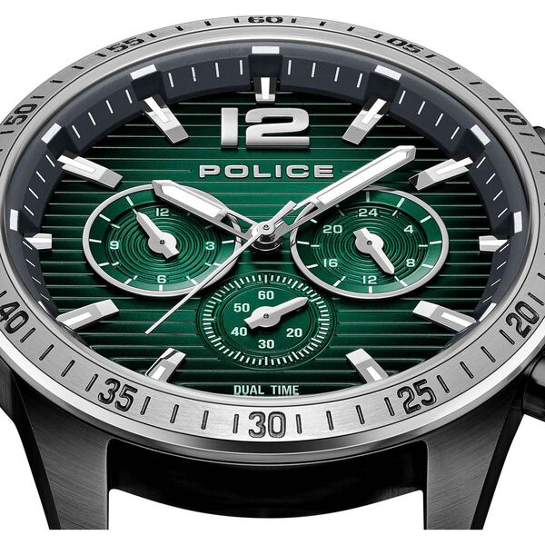 Police Quartz Multifunction Green Dial Black Leather Strap Watch for Men - image number 3