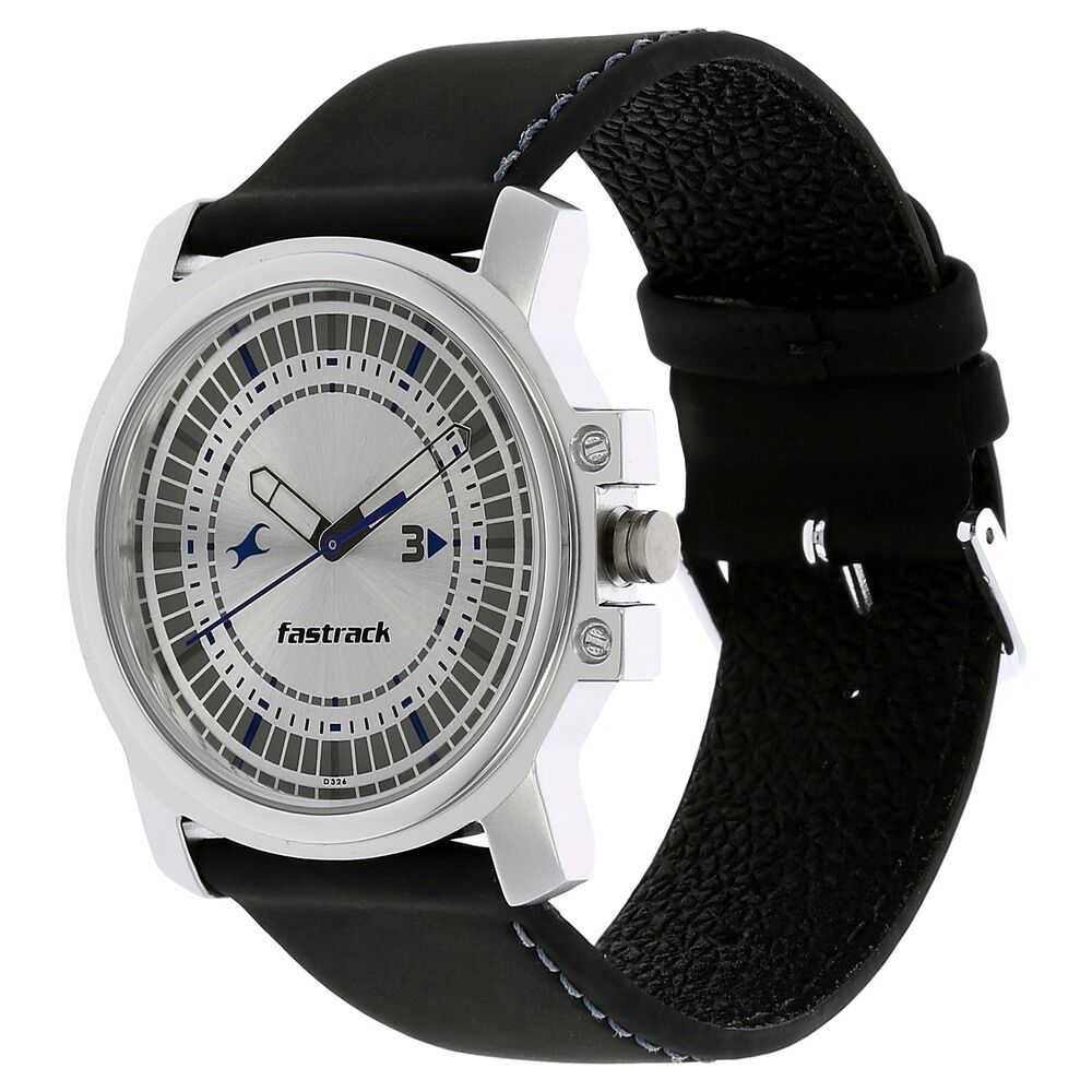 Buy Online Fastrack Quartz Analog Silver Dial Leather Strap Watch for Guys ns3039sl01 Titan
