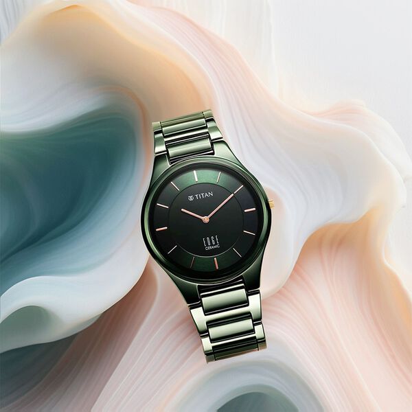 Titan Edge Ceramic Quartz in Glossy Green Dial Watch for Men - image number 6