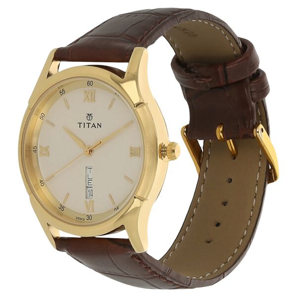 Titan Metal Silver Dial Analog with Day and Date Leather Strap Watch for Men - image number 1