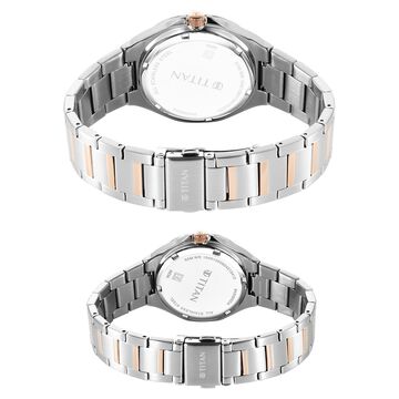 Titan Bandhan Quartz Analog Sun-Moon Silver Dial Two Toned Stainless Steel Strap Watch For Couple