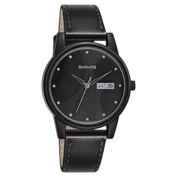 Sonata Lite Black Dial Women Watch With Leather Strap