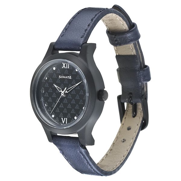 Sonata Essentials Black Dial Women Watch With Leather Strap - image number 1