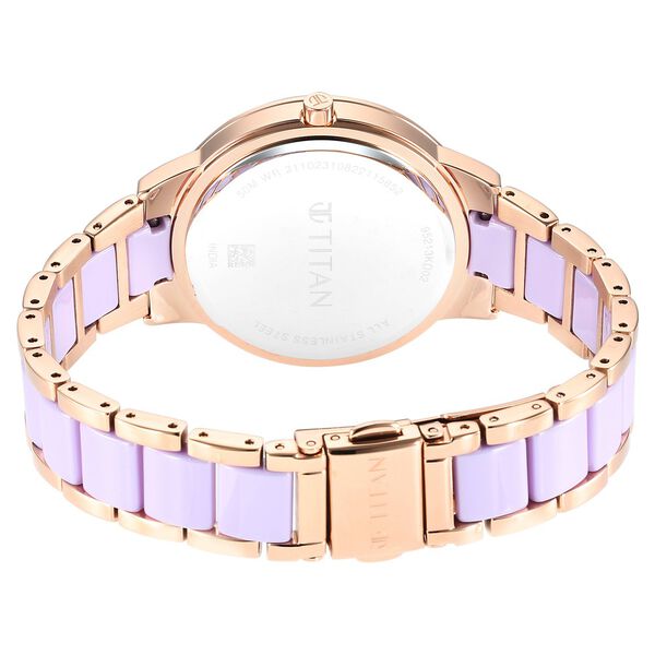 Titan Purple Ceramics Mother of pearl Dial Analog Steel and Ceramic Strap Watch for Women - image number 4