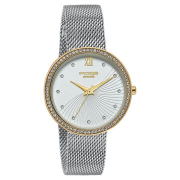 Poze By Sonata Quartz Analog White Dial Silver Metal Plated Strap Watch For Women